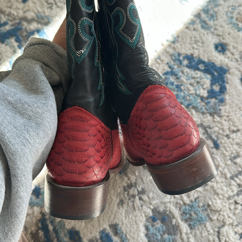 Roper Square Toe Leather Stamped Python Cowboy Bo… - image 5